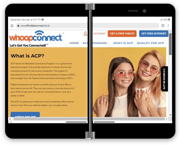 Screenshot of WhoopConnect.com's What is ACP page layout on a mobiel device